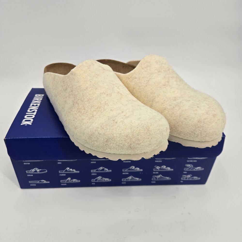 NIB Birkenstock Amersterdam 39 8-8.5 Wool Clog Slides Mules Eggshell Cream White - Picture 9 of 11